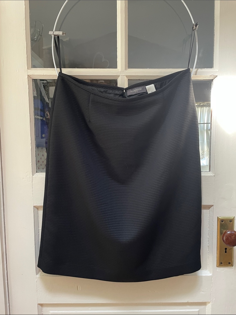 Liz Claiborne Office Pro Size 16 Black Grid Textured Pencil Skirt 34W 24L